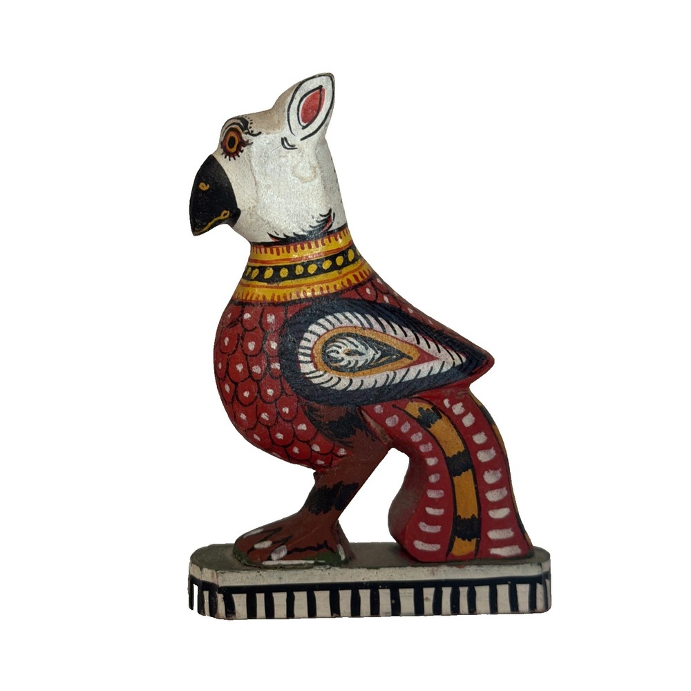 Hand-painted Wooden Bird Figurine In Pattachitra Folk Art Style Made In India 4"